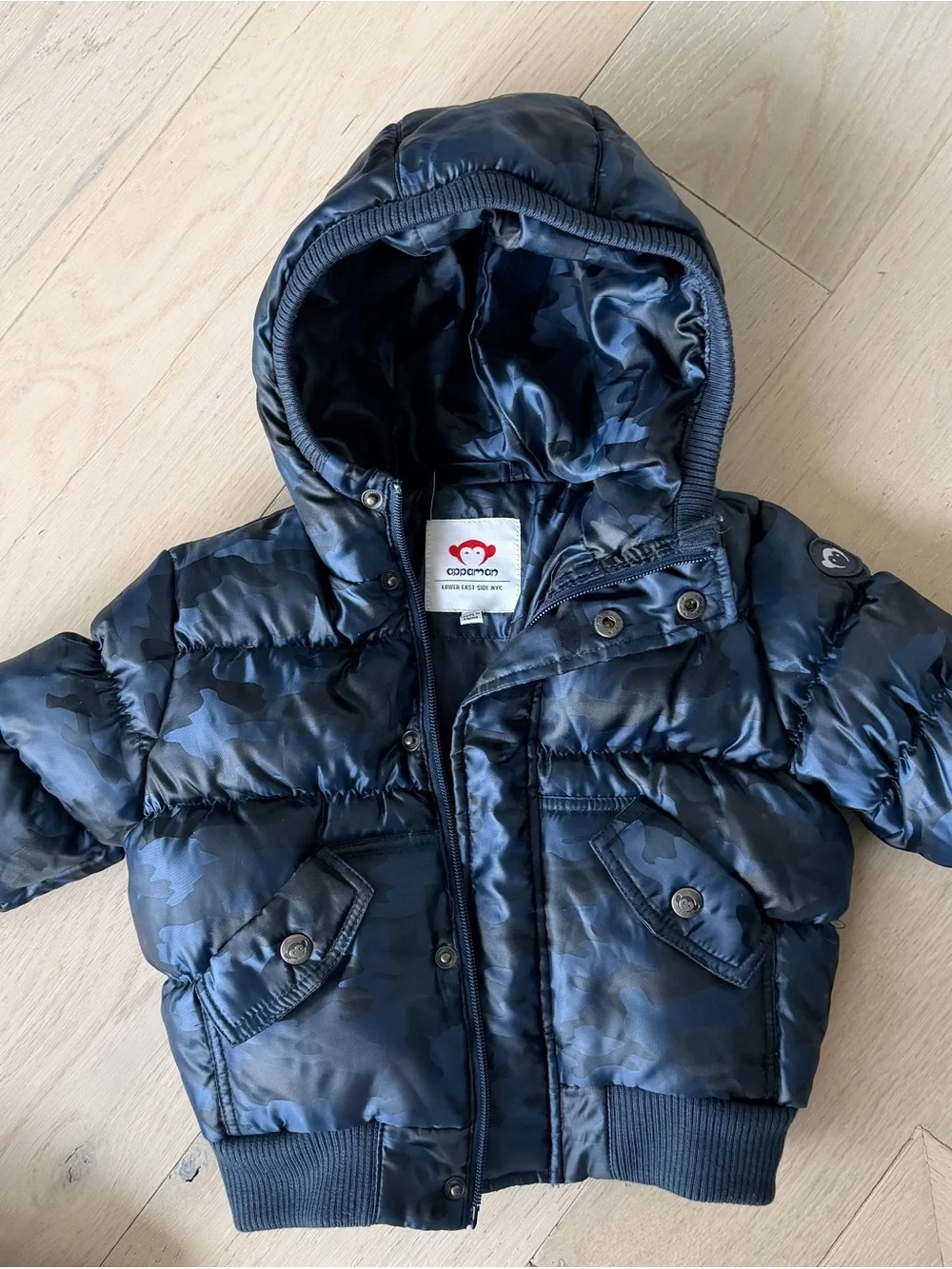Appaman Navy Camouflage Puffer Jacket with Hood
